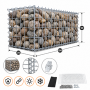 Kuvido Robuster Metall 3x Gabion Korb Käfig 100x50x30cm | Verzinktes Drahtgeflecht 4mm, 5x10cm - Einfache Spiralkopplung mit Rostbeständigem & Dekorativem Starkem Outdoor Stein Korb für Gartenbegrenzungen, Wanddekor