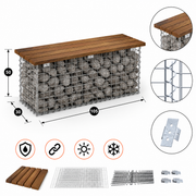 Kuvido Gabionenbank mit Sitzfläche aus Cumaru-Holz, 105 cm x 50 cm x 30 cm (L x H x T)  Gabionenkorb aus verzinktem Stahl, 4-mm-Drahtgeflecht 5 x 5 cm, Spiralverriegelung, Gartenbank für den Außenbereich