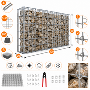Kuvido Gabionenkorb 100 x 60 x 20 cm  Verzinktes Stahldrahtgeflecht 4 mm, Maschenweite 5 x 10 cm, C-Ring-Verbindung, Garten-Gabion für Steine & Landschaftsgestaltung