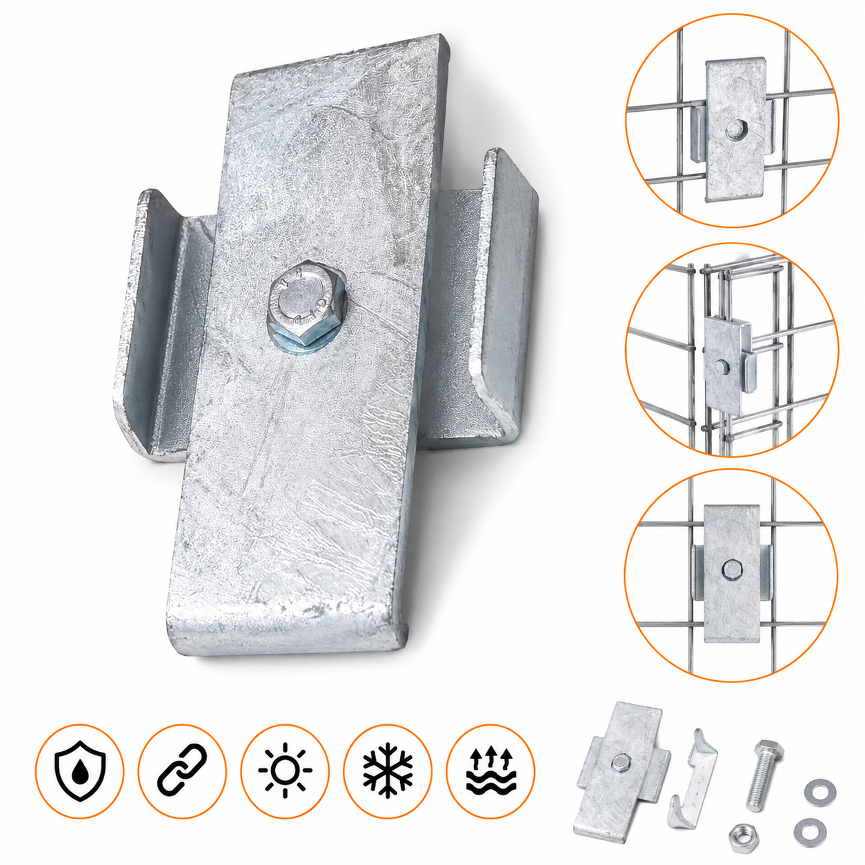 Kuvido Gabionenclips 5 x 10 cm verzinkt  Hochleistungs-Drahtgitterverbinder aus Metall, rostfreie Gabionenbefestigungsclips für Gartenmauern und Gabionenkörbe