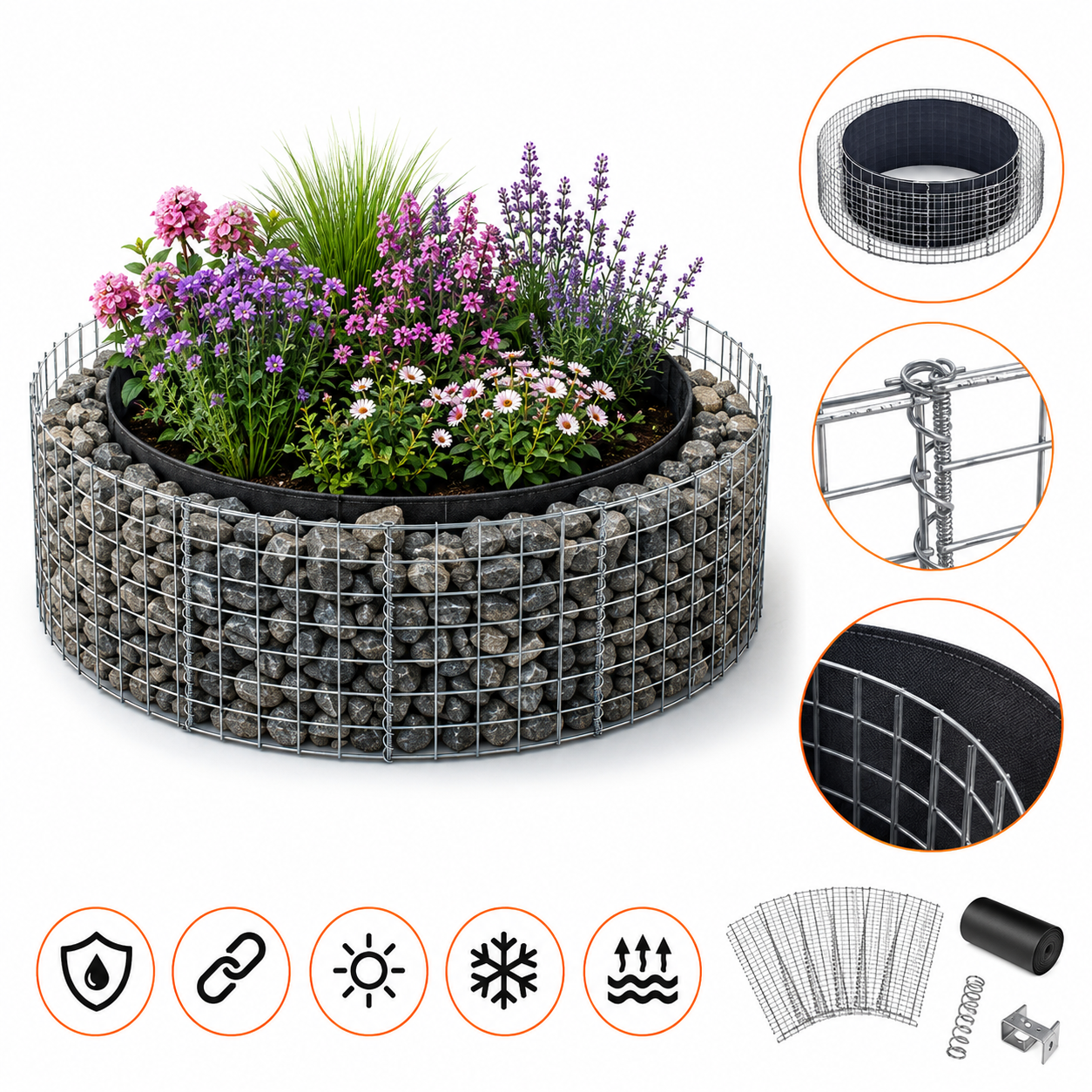 Kuvido Modernes Rundes Hochbeet 172cm x 50cm  Langlebiges & Stabiles Verzinktes Stahldrahtgitter (4mm, 5x10cm Maschenweite) Outdoor Metall Pflanzkasten für Gemüse, Blumen, Kräuter, Terrasse oder Balkon