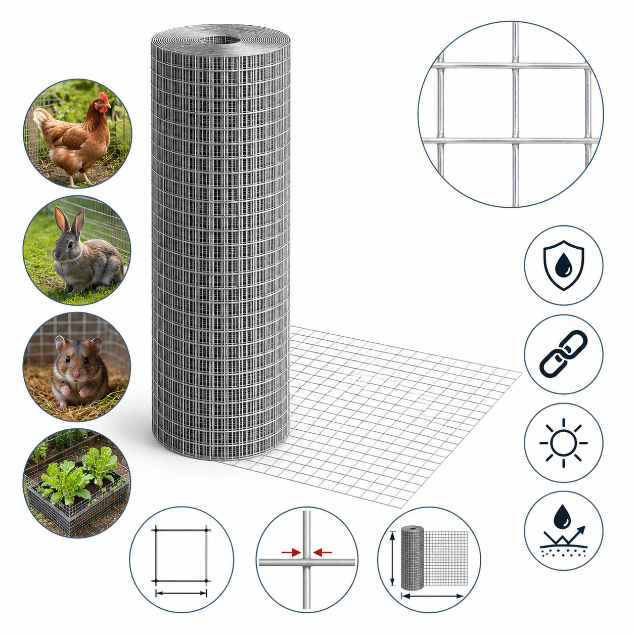 Langlebiges & rostfreies verzinktes Volieren-Drahtgitterrolle 12m x 1m  12,7x12,7mm Maschenweite, robustes & langlebiges 0,8mm Volierendraht für Hühnerställe, Kaninchengehege, Nagetierkäfige und Gartenschutz im Freien