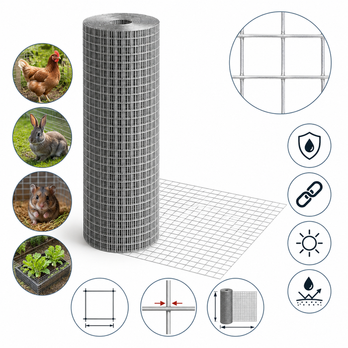 Langlebiges & rostfreies verzinktes Volieren-Drahtgitterrolle 12m x 1m  12,7x12,7mm Maschenweite, robustes & langlebiges 0,8mm Volierendraht für Hühnerställe, Kaninchengehege, Nagetierkäfige und Gartenschutz im Freien