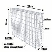 Kuvido Gabione 100 cm x 80 cm x 20 cm (L x H x T), Maschenweite 5 cm x 10 cm, Spirale