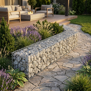 Kuvido Robuster Metall 3x Gabion Korb Käfig 100x50x30cm | Verzinktes Drahtgeflecht 4mm, 5x10cm - Einfache Spiralkopplung mit Rostbeständigem & Dekorativem Starkem Outdoor Stein Korb für Gartenbegrenzungen, Wanddekor