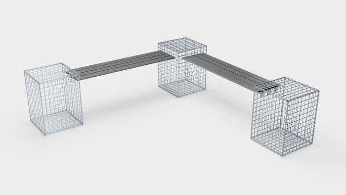 Gartenbank 3 Spiralgabionen - 205 x 60 x 40 cm (L x H x T) MW 5 x 5 cm, mit Recyclingauflage in anthrazit