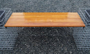 Gabionenbank mit 3 Blumensäulen - Teakholz, 205 cm Länge x 60 cm Höhe x 37 cm Tiefe, feuerverzinkt, MW 5 x 5 cm