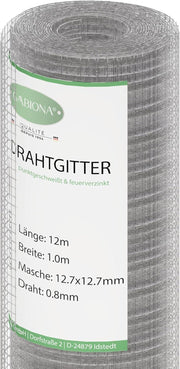 Langlebiges & rostfreies verzinktes Volieren-Drahtgitterrolle 12m x 1m  12,7x12,7mm Maschenweite, robustes & langlebiges 0,8mm Volierendraht für Hühnerställe, Kaninchengehege, Nagetierkäfige und Gartenschutz im Freien