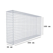 Gabione 200 cm x 100 cm x 30 cm (L x H x T), Maschenweite 5 cm x 5 cm, Spirale