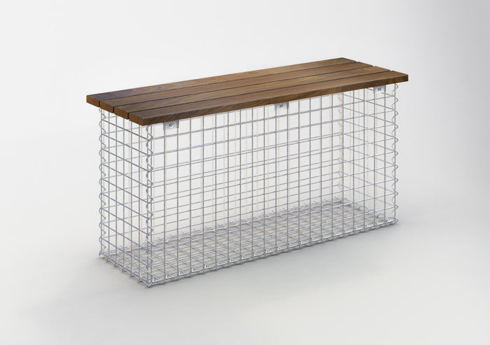 Gabionenbank mit Cumaru-Holz, 105 x 50 x 30 cm (L x H x T), galvanisch verzinkt, MW 5 x 5 cm, mit Spiralverschluss